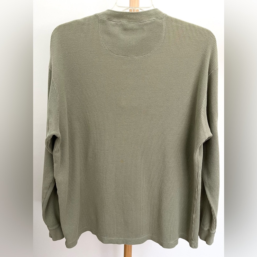Naturalife Men’s Vintage 90s Henley Khaki Olive Waffle Thermal Cotton Shirt XL - Picture 2 of 6